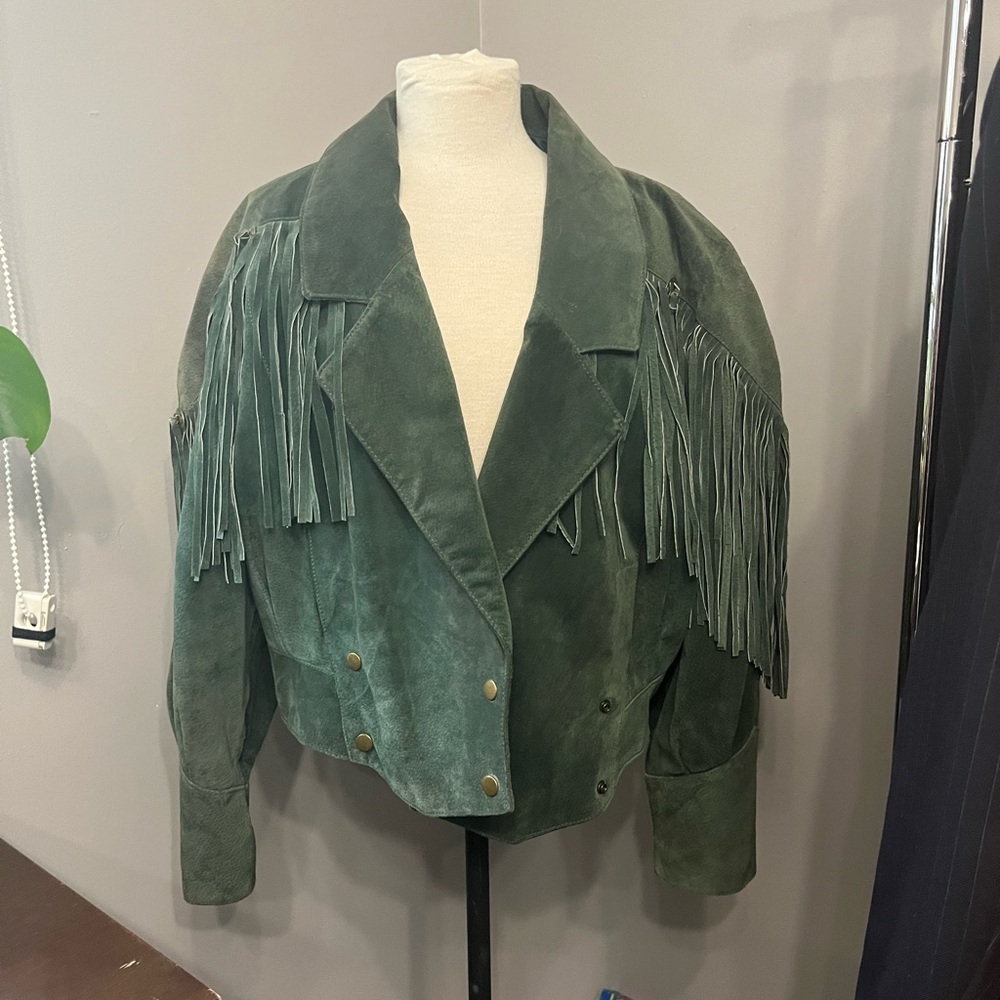 Stunning Green Genuine Leather Jacket With Tassels!
